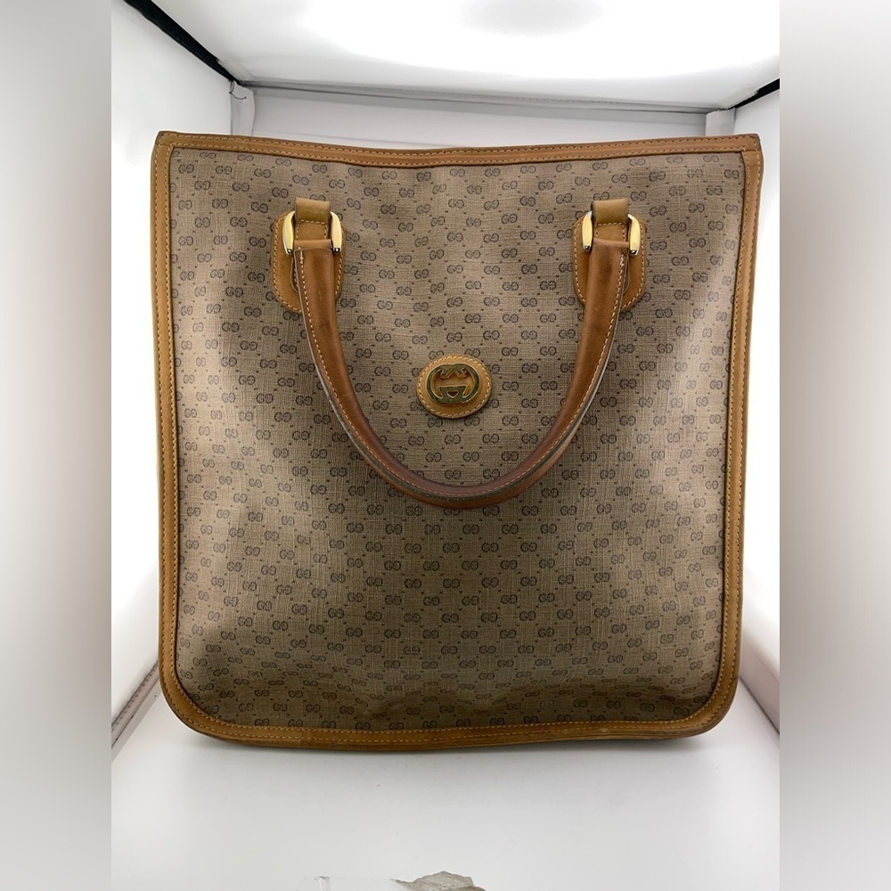 GUCCI Micro GG Supreme Web Sherry Line Hand Bag PVC Leather Beige​​​​​​​​​​​​ - Picture 4 of 16